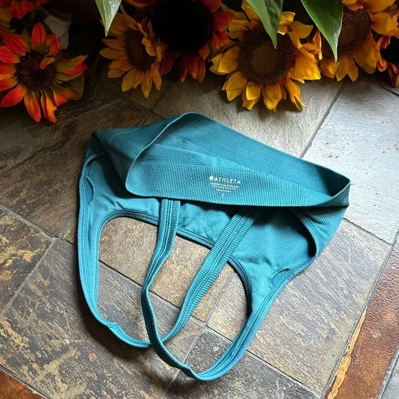 Athleta Rib-knit Criss-cross Bra Top in Teal (NWOT) - Picture 3 of 6